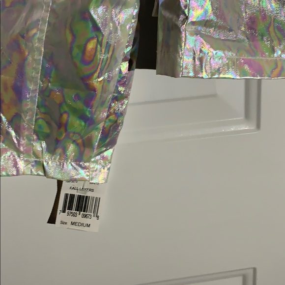 Jou Jou Iridescent Windbreaker Attached Hood Zip Front Jacket - Picture 5 of 7